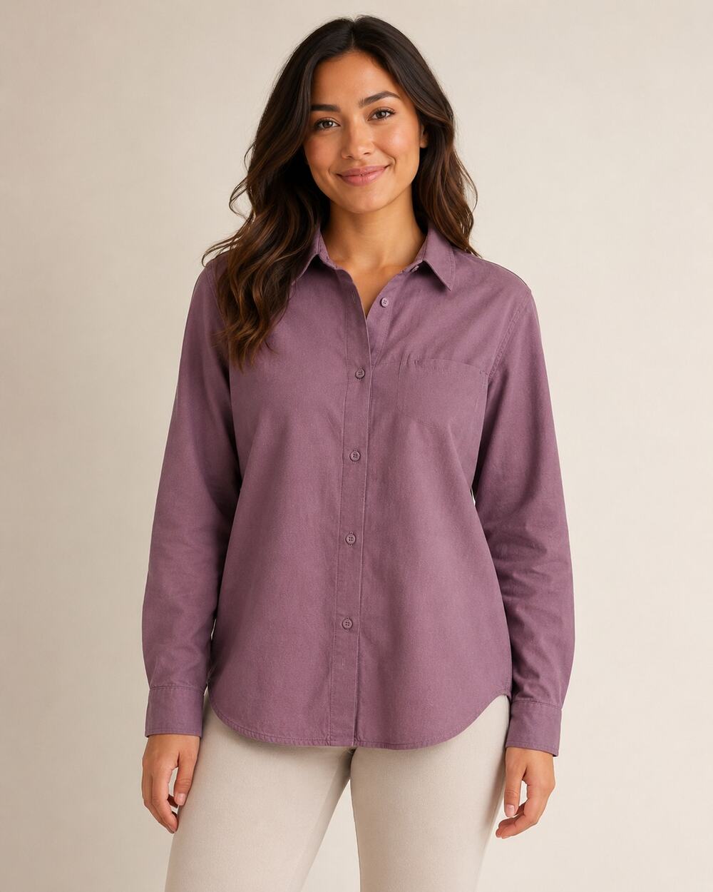 Lululemon Button Down Shirt Womens Size 10 Dark Purple Mauve Long Sleeve Cotton